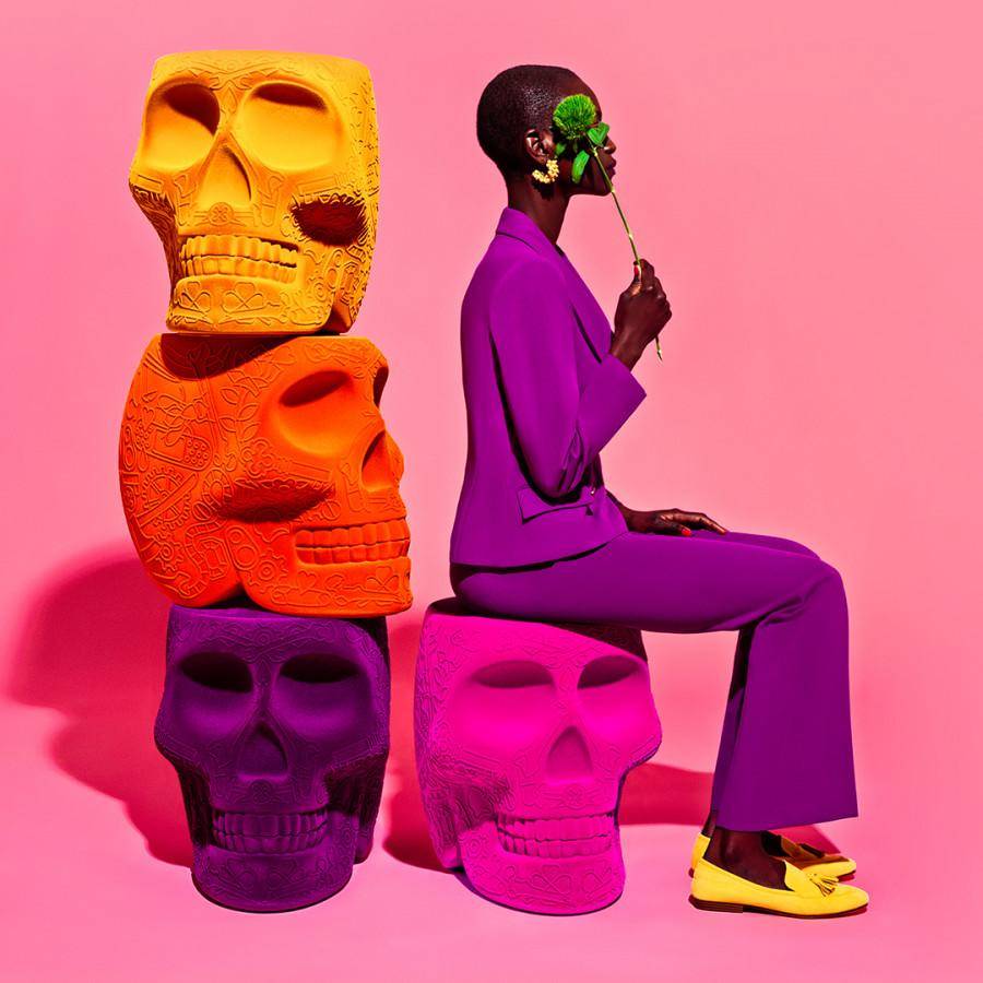 Mexico Stool and Sidetable - Velvet Finish